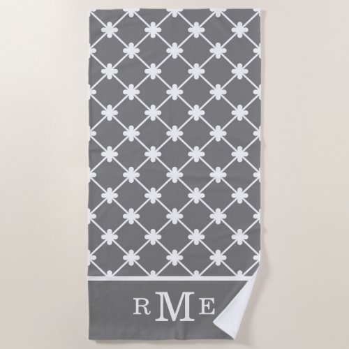 Monogram Gray White Geometric Pattern  Editable Beach Towel
