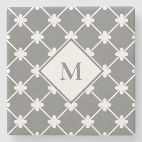 Monogram Gray White Geometric Pattern Stone Coaster