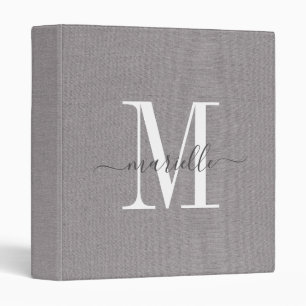 Monogram Gray White Script Faux Linen 3 Ring Binde 3 Ring Binder