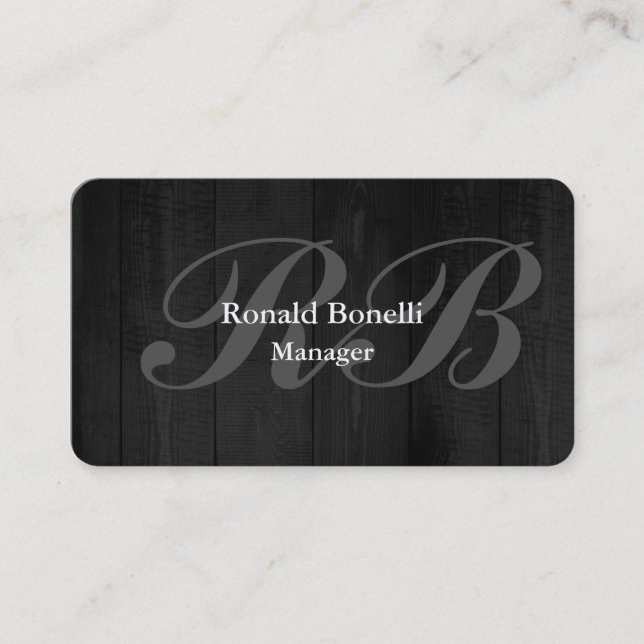 Monogram Gray Wood Monogram Manager Minimalist Business Card (Front)