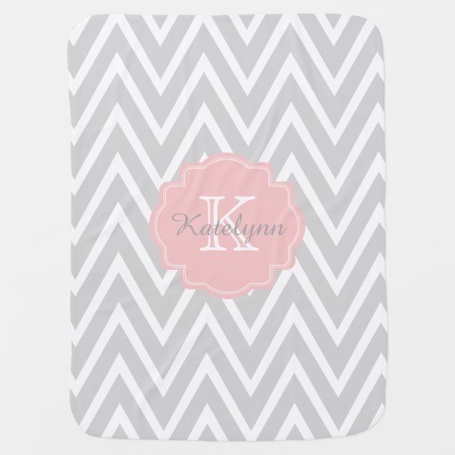 Monogram Gray Zigzag Custom Baby Blanket (Front)