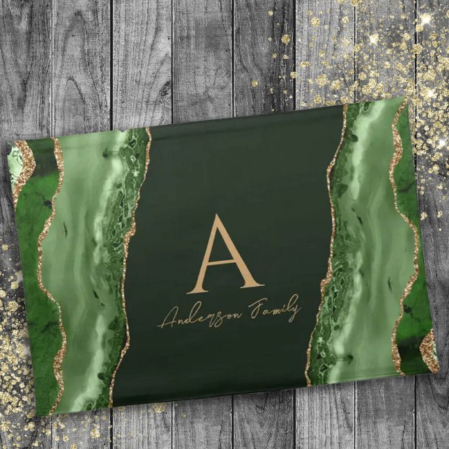 Monogram Green Agate Family Name Cloth Placemat (Creator Uploaded)