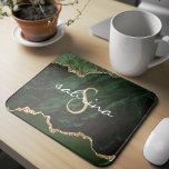 Monogram Green Agate Geode Mouse Pad<br><div class="desc">Elegant green agate trimmed with faux gold glitter combine in this design. Personalize it with your monogram initial in gold colored decorative font and your name in white handwriting script.</div>