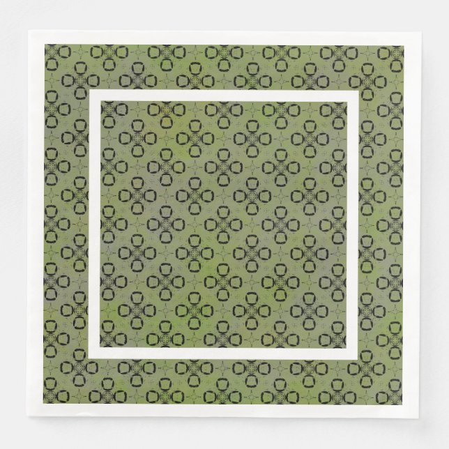 Monogram Green and Black Retro Pattern Paper Dinner Napkins (Front)