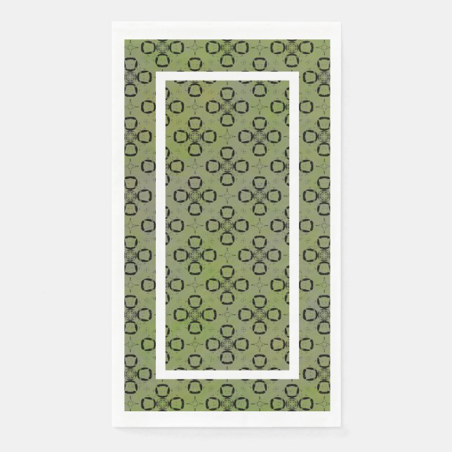 Monogram Green and Black Retro Pattern Paper Guest Towels (Front)