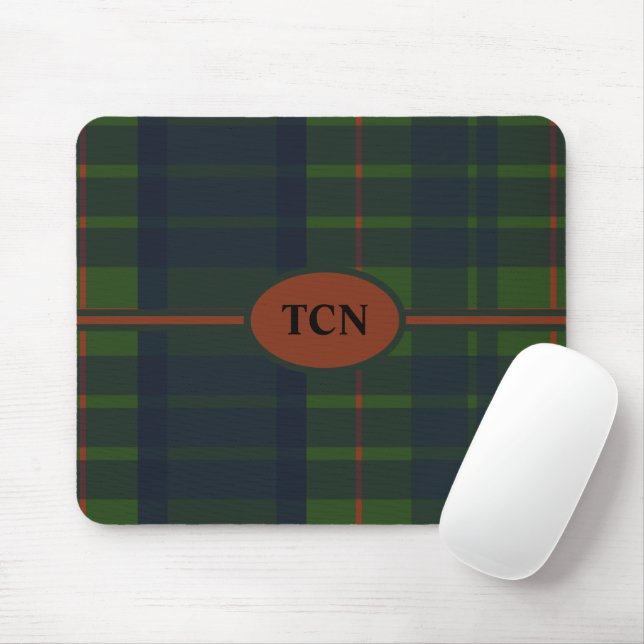 Monogram Green and Blue Red Tartan Scottish Plaid Mouse Pad (With Mouse)