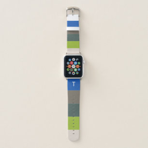 Monogram Green and Blue Striped Color Block Apple Watch Band