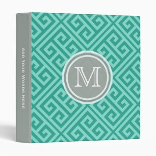 Monogram: Green And Gray Greek Key Pattern Binder