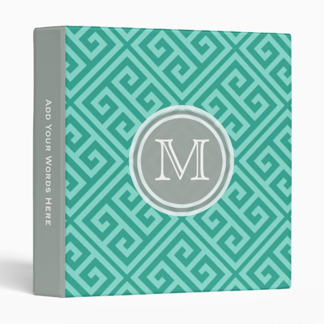 Monogram: Green And Gray Greek Key Pattern Binder (Front/Spine)
