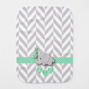 Monogram Green And White Chevron Baby Elephant Baby Burp Cloth