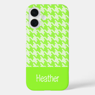 Monogram green and white houndstooth pattern iPhone 16 case