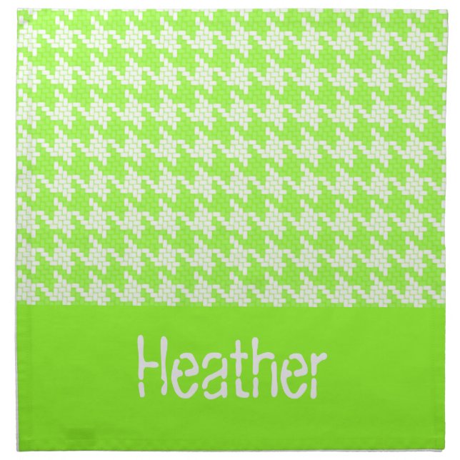 Monogram green and white houndstooth pattern  cloth napkin (Front)