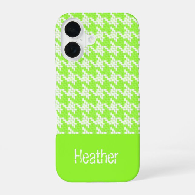 Monogram green and white houndstooth pattern  iphone case (Back)