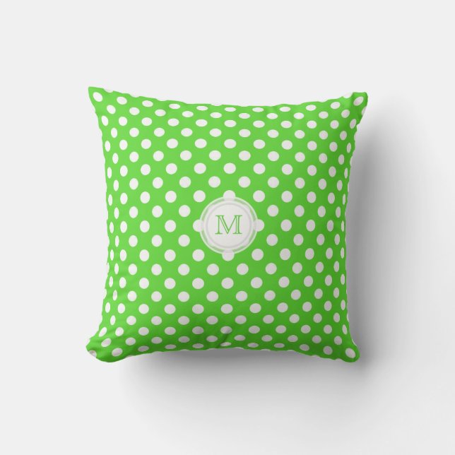 Monogram: Green  And White Polka-dot Pillow (Front)