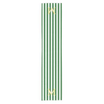 Monogram Green And White Striped Table Runner by elizme1 at Zazzle