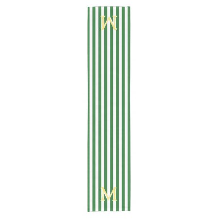Monogram Green And White Striped Table Runner