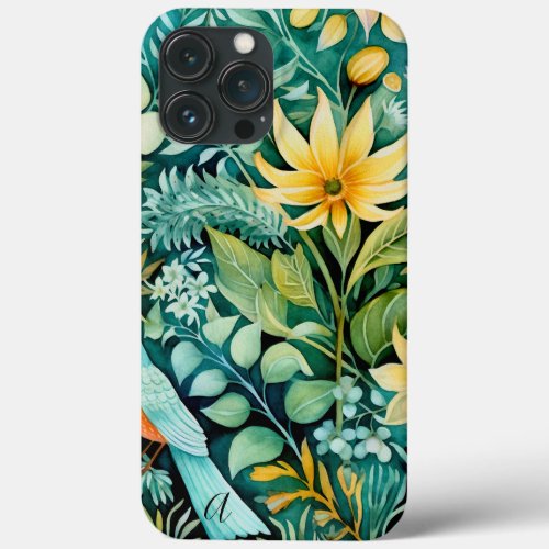 Monogram Green and Yellow Floral Greenery  iPhone 13 Pro Max Case