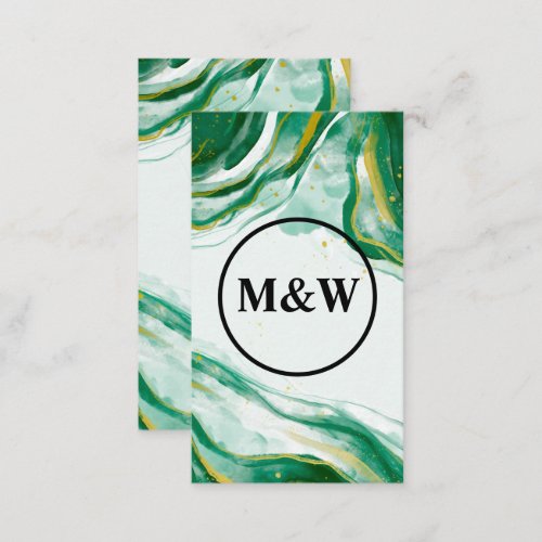 Monogram  Green Artistic Watercolor Texture Business Card