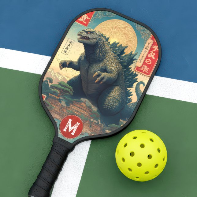 Monogram Green Asian Lizard Monster Retro Trendy Pickleball Paddle (Creator Uploaded)