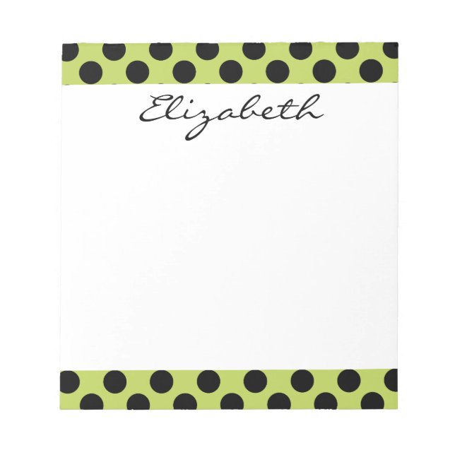 Monogram Green Black Cute Chic Polka Dot Pattern Notepad (Front)
