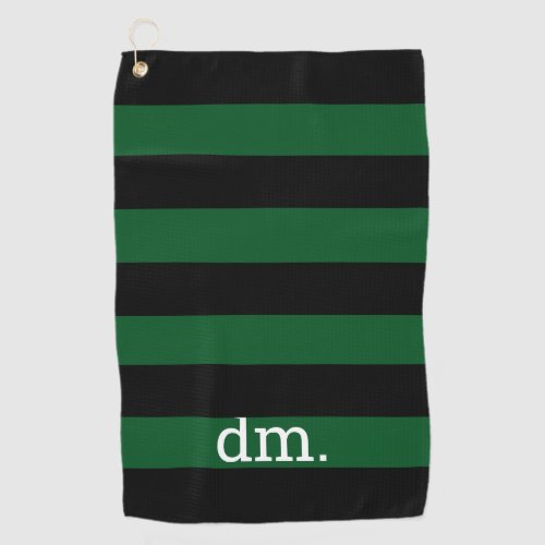 Monogram Green  Black Stripe Golf Towel with Text