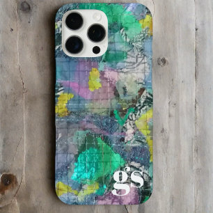 Monogram green blue gray abstract pattern iPhone 16 pro max case