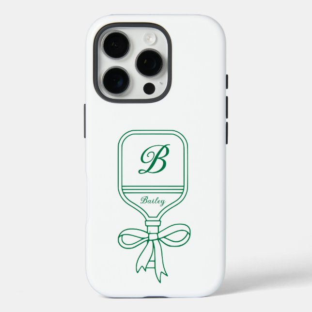 Monogram Green Bow Pickleball Paddle  Case-Mate iPhone Case (Back)