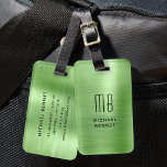 Monogram Green Brushed Metal  Luggage Tag<br><div class="desc">Personalized Monogram Green Faux Brushed Metallic Luggage Tag.</div>