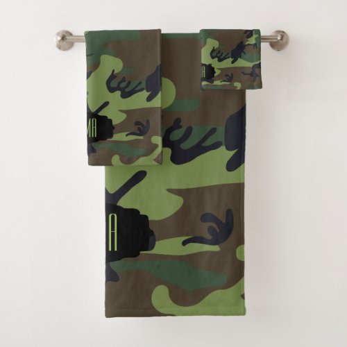 Monogram Green Camouflage Bath Towel Set