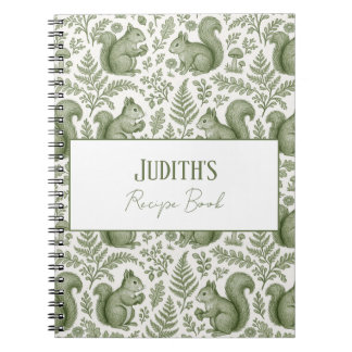 Monogram Green Chinoiserie Squirrel Woodsy Recipe Notebook