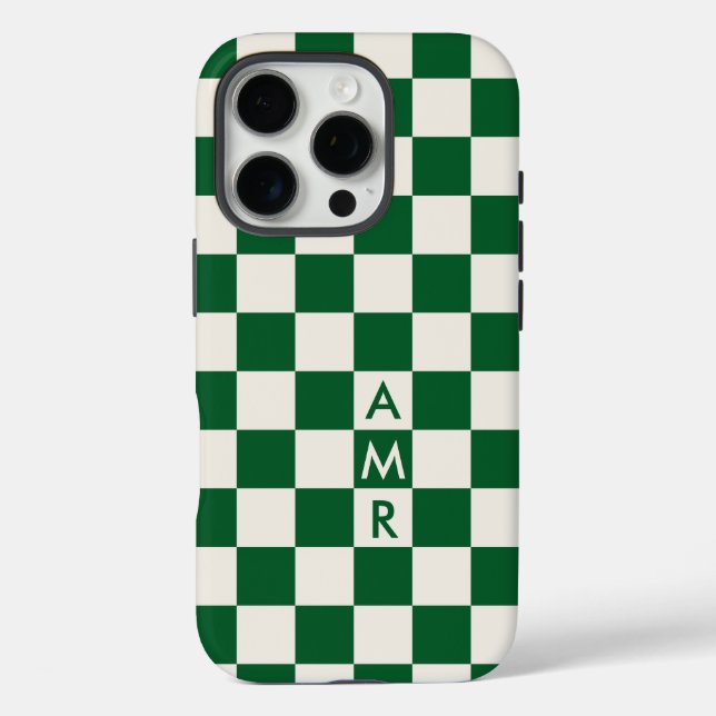 Monogram Green Cream Checkered Pattern Case-Mate iPhone Case (Back)
