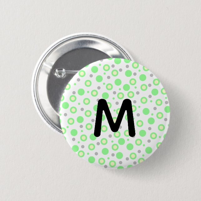 Monogram Green Cream Grey Polka Dots Button (Front & Back)