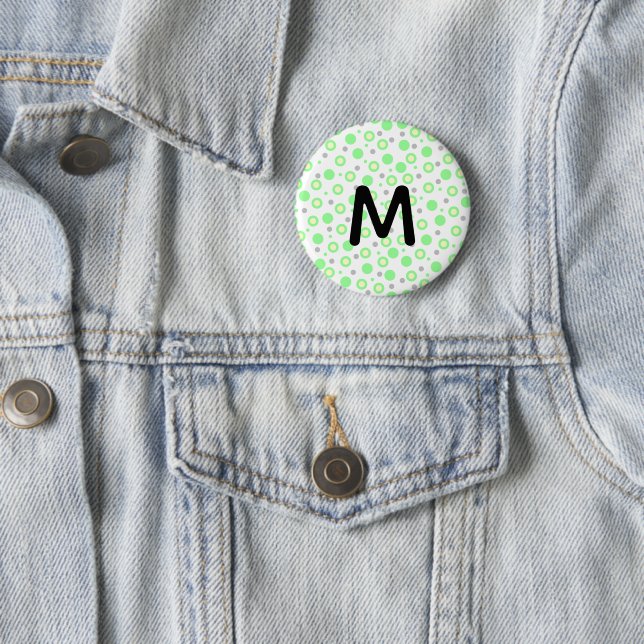 Monogram Green Cream Grey Polka Dots Button (In Situ)