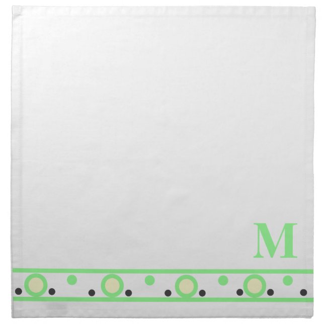 Monogram Green Cream Grey Polka Dots Cloth Napkin (Front)