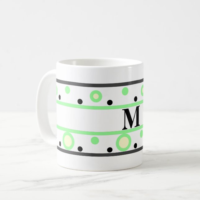 Monogram Green Cream Polka Dots Coffee Mug (Front Left)