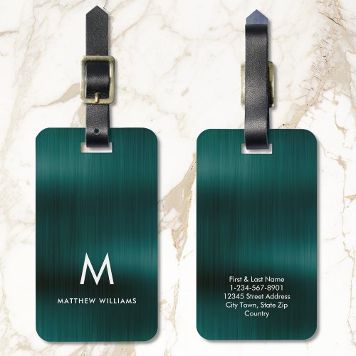 Monogram Green Faux Metal Steel Styled Custom Luggage Tag