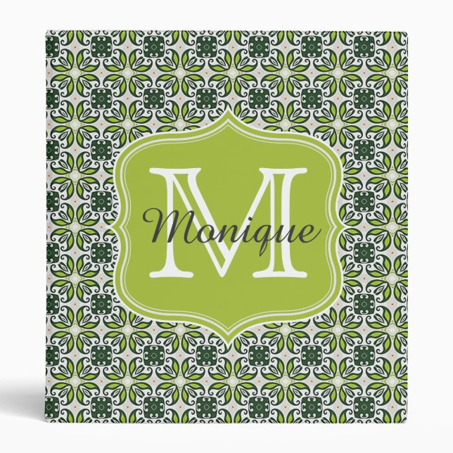 Monogram Green Flowers Pattern Binder (Front)