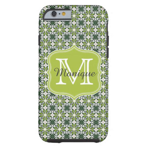 Monogram Green Flowers Pattern Tough iPhone 6 Case