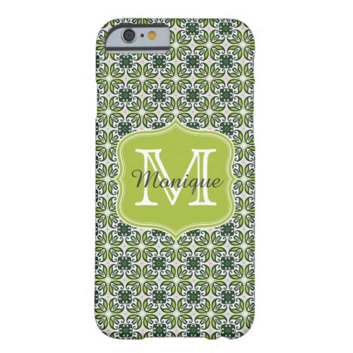 Monogram Green Flowers Pattern Barely There iPhone 6 Case