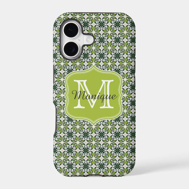 Monogram Green Flowers Pattern Iphone Case (Back)