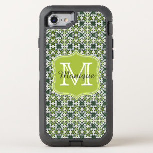 Monogram Green Flowers Pattern OtterBox Defender iPhone SE/8/7 Case