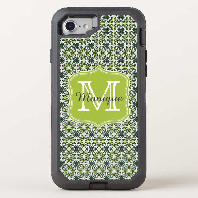 Monogram Green Flowers Pattern Otterbox iPhone Case (Back)