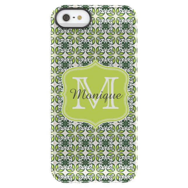 Monogram Green Flowers Pattern Uncommon iPhone Case (Back)