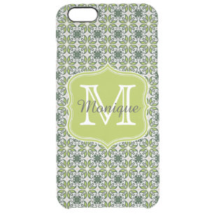 Monogram Green Flowers Pattern Clear iPhone 6 Plus Case