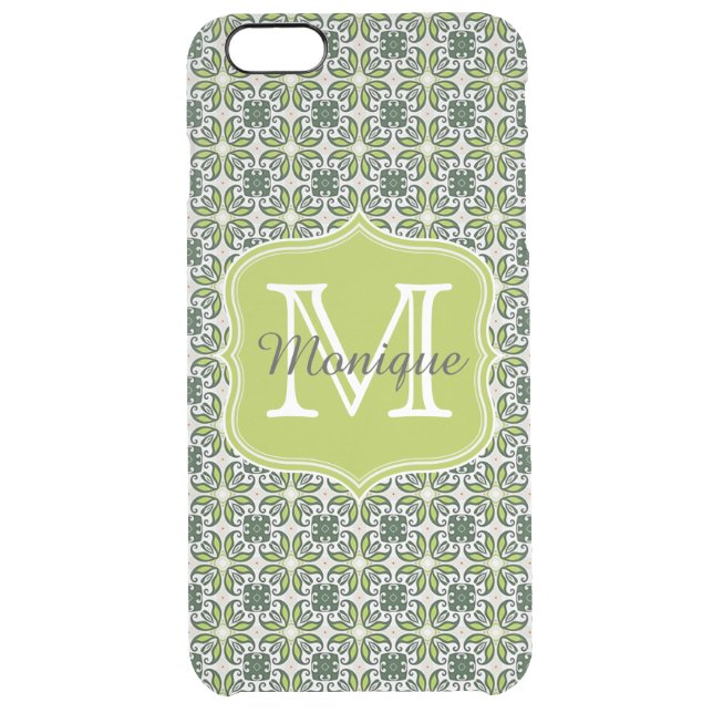 Monogram Green Flowers Pattern Uncommon iPhone Case (Back)