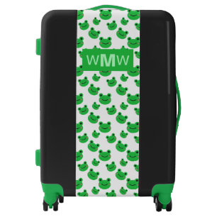 Monogram Green Frog Pattern Custom Name 3 Initial Luggage