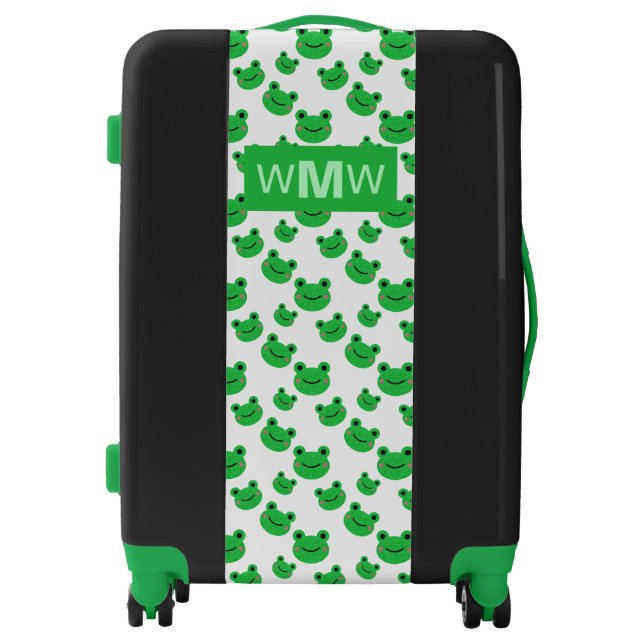 Monogram Green Frog Pattern Custom Name 3 Initial Luggage (Front)