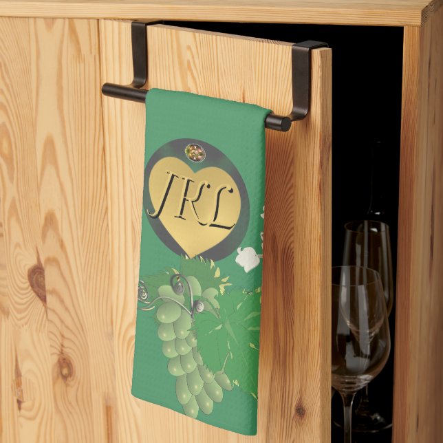 Monogram Green Fruit and Floral Kitchen Towel (Thirds Fold)