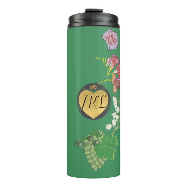 Monogram Green Fruit and Floral Thermal Tumbler (Front)