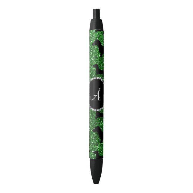 Monogram green glitter dachshund pen (Front Vertical)